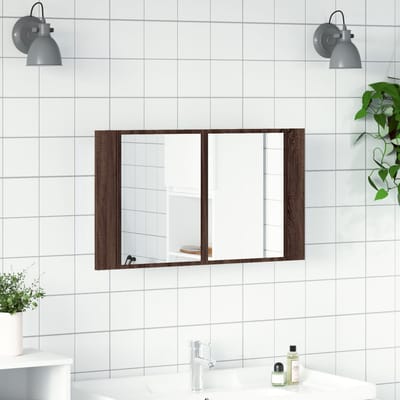 vidaXL - Badkamerkast - met - spiegel - LED - 80x12x45 - acryl - bruin - eikenkleur