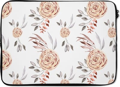 Laptophoes 14 inch - Rozen - Goud - Bruin - Wit - Laptop sleeve - Binnenmaat 33x23 cm - Zwarte achterkant