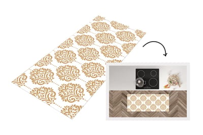 Keukenloper - Loper keuken - Vintage - Bloemen - Goud - Design - 120x50 cm - Keukenloper vinyl