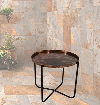 Bijzettafel Metaal - Ronde Tafel - Woonkamer Decoratie - Inklapbaar Frame - 405x35cm - Oud Koper
