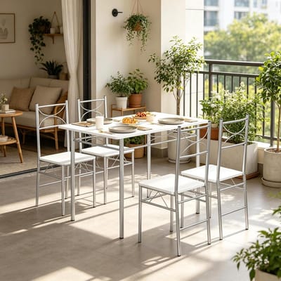 Eetgroep 4 personen - Eettafel stoelen - Eten en samenzijn - Ruimtebesparend design - 110x76x70 cm - Wit zilver