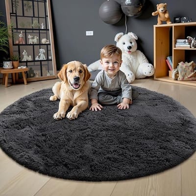 Olanly Pluche Tapijt - Zwart - Hoge Pluis - Geschikt Voor Woonkamer En Slaapkamer - 153x153 cm - Rond