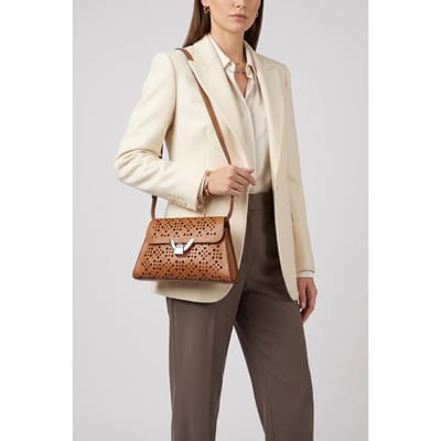 COCCINELLE Leren Schoudertas Avondtas Dew Cow Perforation Handbag Cuir Bruine