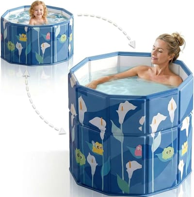 Bad voor Volwassenen - 70cm Draagbaar Zitbad met Lage Instap - Past in de Douche - Voor Ijsbad & Warm Bad - Senioren en Kinderen - Ruimtebesparend (Blauw, 70x65 cm)
