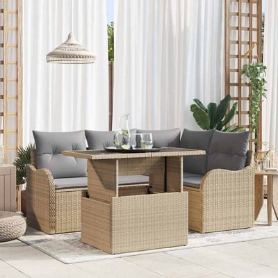 vidaXL - Tuinbank - Set - 5 - st - Beige - Poly - Riet
