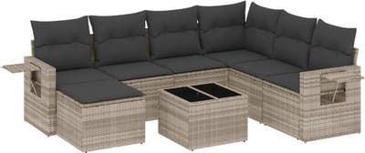 vidaXL 8-delige Loungeset met kussens poly rattan lichtgrijs