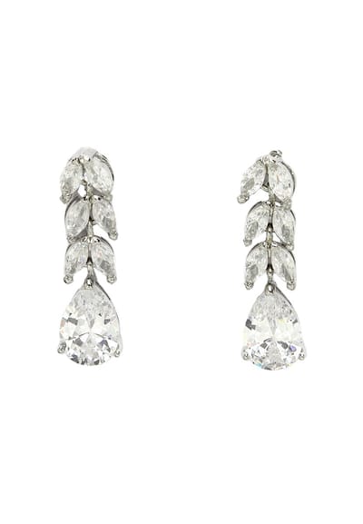 AVANT-GARDE PARIS Diva Leaf Drop Earrings - Zilver 0.6cm x 2.7cm - Rhodium Plated - Post and Back Closure