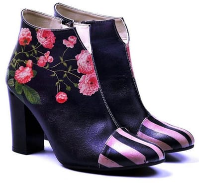 Goby Blossom Elegance Dames Enkellaarsjes - Handgemaakt Vegan Leer - Maat 38