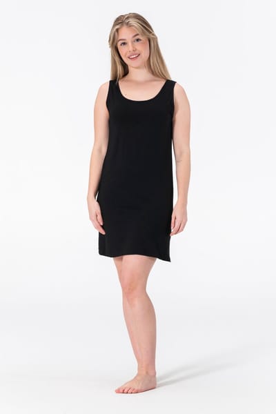 Bamboe Onderjurk - Brede Bandjes - Zwart - Maat S/M (EU 36-38) - Kort (84CM)