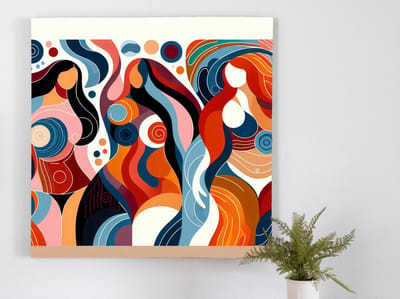 Abstract dikke dames schilderij | Dansen in vormen: kleurrijk spel van lijnen en emoties | Kunst - 40x40 centimeter op Canvas | Foto op Canvas