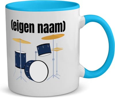Akyol - drumstel met eigen naam koffiemok - theemok - blauw - Drummen - muziek liefhebbers - drummers - verjaardag - cadeau - kado - - 350 ML inhoud