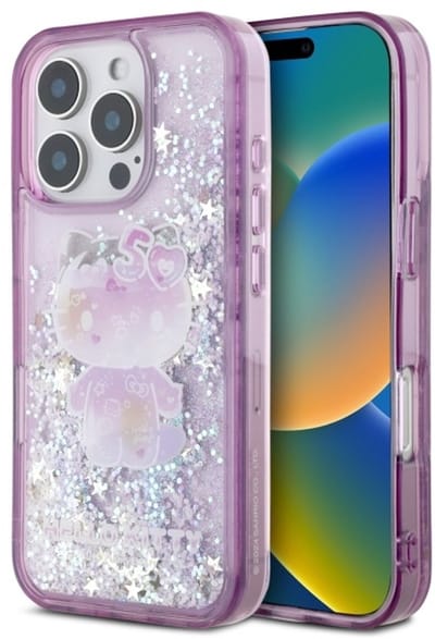 Hello Kitty Serie - Hoesje voor Mobiele Telefoon - iPhone 16 Pro Max - Liquid Glitter - Fiolet