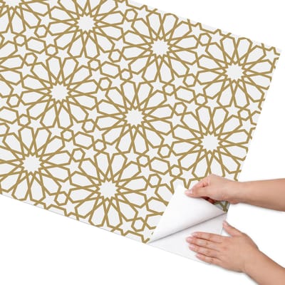Coloray Meubel Wrap Folie - Beige Meubelfolie - 75x150 cm - Plakfolie Meubels Zonnig mozaïek - Decoratiefolie Zelfklevend - Geometrische Meubelfolie - Meubelfolie Zelfklevend - Badkamer decoratie - Geometrie
