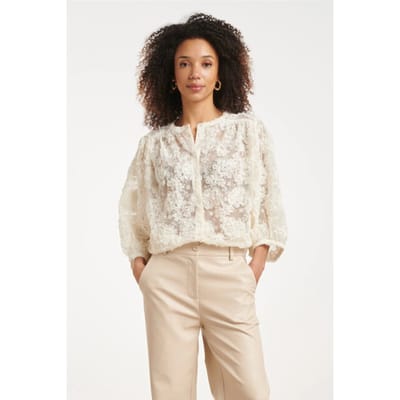 Smashed Lemon Blouse van transparante kant met 3d bloemendetails |