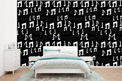 Behang - Fotobehang Muziek - Zwart Wit - Patroon - Breedte 320 cm x hoogte 240 cm