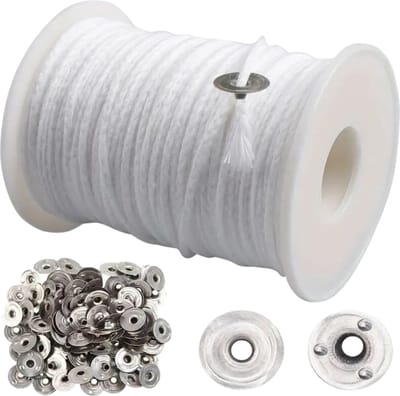 Diyworkshops 61 M. kaarslot Katoenen Kaarsenlonten & 100 Base Metal Support Sheets Gevlochten Low Smoke Wick String Line Universal Wick Spool Materiaal Handgemaakte Kaarsbenodigdheden