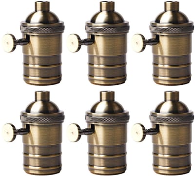 Vintage E27 lampenhouder met draaischakelaar - 6 stuks retro aluminium lampenfittingen voor plafondverlichting, LED lampen en unieke decoratie