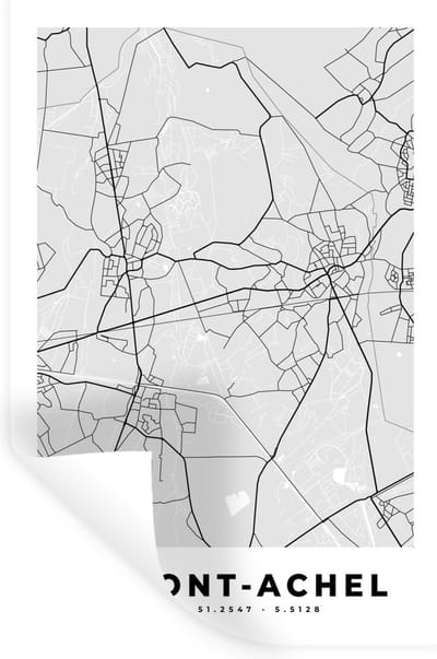 Muurstickers - Sticker Folie - België – Hamont Achel – Stadskaart – Kaart – Zwart Wit – Plattegrond - 20x30 cm - Plakfolie - Muurstickers Kinderkamer - Zelfklevend Behang - Zelfklevend behangpapier - Stickerfolie