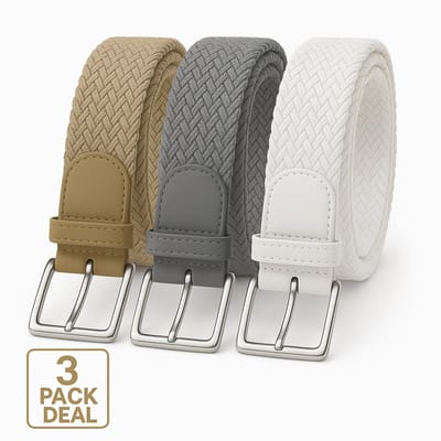 3 pack deal - Elastische riem - gevlochten broekriem - dames en heren riemen - Kleur 1 Beige 2 Grijs 3 Wit 105 cm