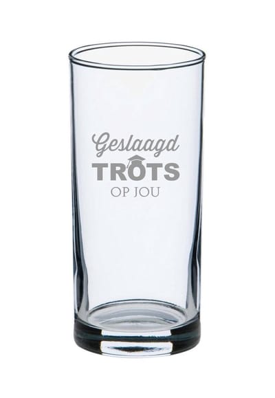 Gegraveerd longdrinkglas - drinkglas - geslaagd - geslaagd cadeau - diploma - afgestudeerd - Geslaagd Trots op Jou- glas gravering - glas graveren - uniek cadeau