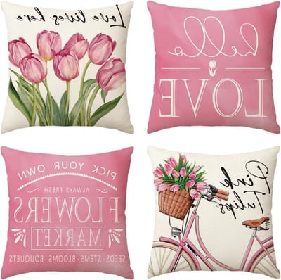 Kussenhoezen Set - Sierkussenslopen Bank - Woonkamer Decoratie - Verborgen Rits - 50 x 50 cm - Roze Bloemen