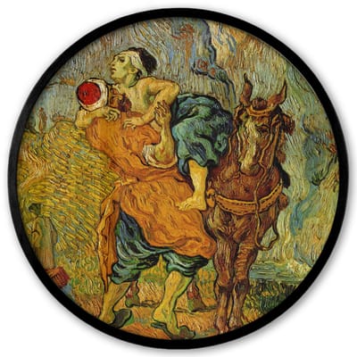 Poster in lijst Rond - Fotolijst 40x40 cm - Posters - De barmhartige Samaritaan - Vincent van Gogh - Ronde posterlijst zwart - Decoratie - Wanddecoratie woonkamer - Muurdecoratie slaapkamer