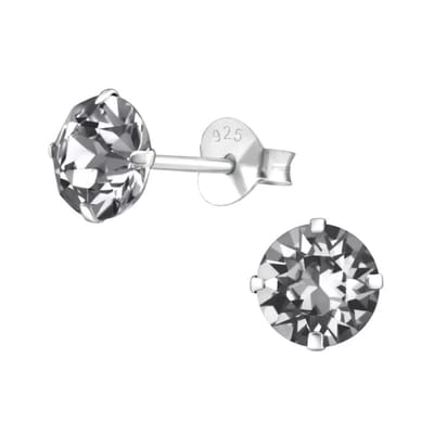 Aramat Jewels | Oorbellen | 925 Zilveren Kristal Oorbellen - Sprankelende Zirkonia Studs | 6mm / Black Diamond | | | Zilver | Kinderen, Volwassenen | Verkleurd niet