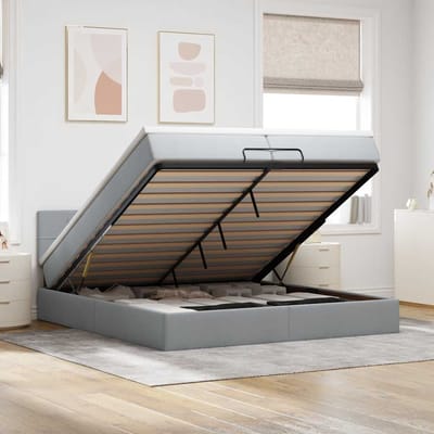 vidaXL - Ottoman - bed - met - matrassen - en - LED's - 200x200cm - stof - lichtgrijs