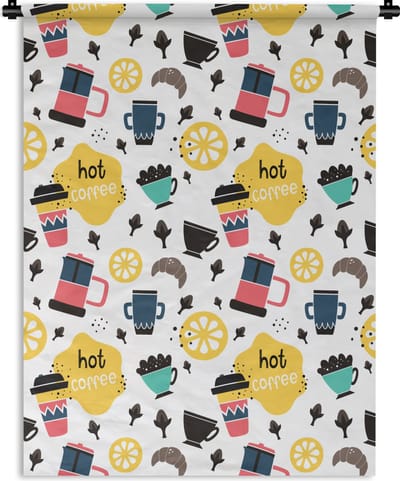 Wandkleed - Wanddoek - Patronen - Koffie - Ontbijt - Croissant - 150x200 cm - Wandtapijt