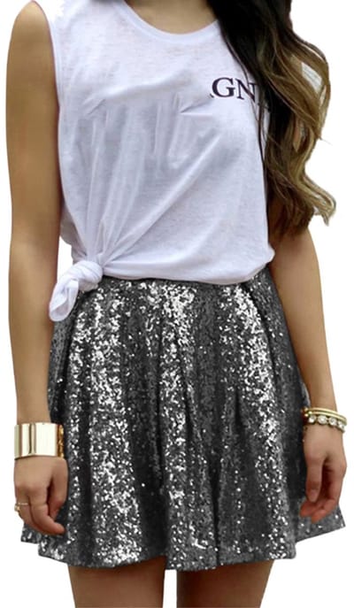Glitter Rok Zilver - Festival - Dames - Feest - Geplooid - Glans