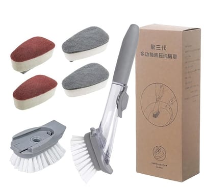 Dailygoods - Multifunctionele Afwasborstel, Afwasborstel met Afwasmiddeldispenser, voor Het Reinigen van Potten, Pannen en Spoelbakken (Grijs)