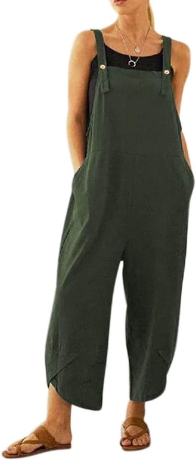 Zomerse Katoenen Linnen Dames Overall Jumpsuit met Zakjes en Verstelbare Bandjes - Casual en Losse Pasvorm