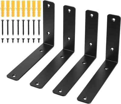 Zware L-vormige wandplanken houders, 4-delige set voor zwevende houten planken, verstelbare en stevige schapsteunen (200 x 150mm)