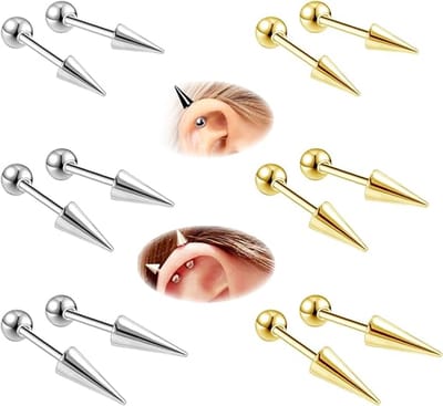 1,2 x 6 x 4 (4/10 lange punt) – 6 stuks in goud en 6 stuks in zilver, lippiercings, neussepariëringen, kraakbeenpiercings, tragepiercings en helixpiercings; piercingaccessoires geschikt voor zowel mannen als vrouwen.