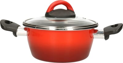 Magefesa kookpan Cuenca - rvs - met glazen deksel - rood - Dia 16 cm - 1 liter inhoud