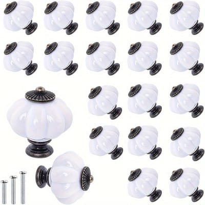20 stuks Acryl Pompoen Knoppen Witte Kast Knoppen Set Vintage Decoratieve Handgrepen Keukenmeubilair Enkel Gat met Drie Maat Schroeven(60 Schroeven) 20pcs wit