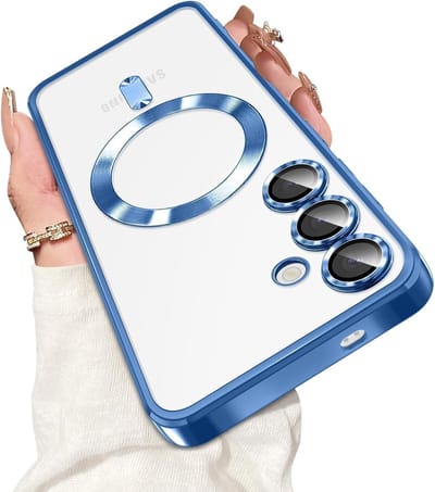 Hoesje Geschikt voor Samsung Galaxy S26 Plus hoesje backcover Blauw – Geschikt voor Magsafe Lens beschermer – Transparant