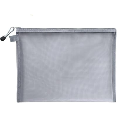 Sac en maille de nylon transparent et visible, sac de rangement pour maquillage, cosmétiques, école, bureau, dossier, sac à fermeture éclair, organisateur de papier de test pour crayons d'étudiant A5 (about 23.5x17cm) gray