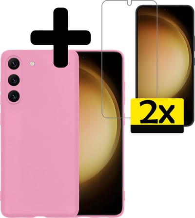Hoesje - Met 2x Screenprotector - Geschikt voor Samsung Galaxy S23 - Sterk & Shockproof - Back Cover - Siliconen Case - Telefoon Hoes - Telefoonhoesjes - Lichtroze