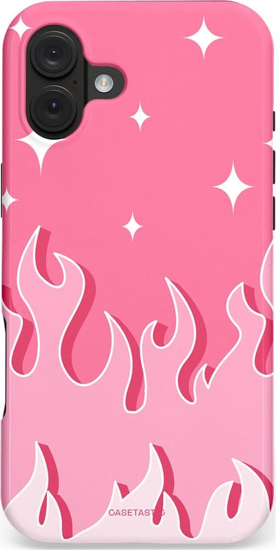 Casetastic hoesje geschikt voor Apple iPhone 16 Plus - MagSafe - Dubbellaagse bescherming - Roze Vlammen - Fashion Case - Koraal Lichtroze Wit