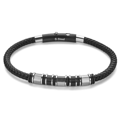 Twice As Nice Armband in edelstaal, zwart gevlochten koord, zwart staal 23cm