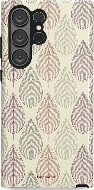 Casetastic hoesje geschikt voor Samsung Galaxy S23 Ultra - Dubbellaagse bescherming - Botanisch retro bladeren dans - Fashion Case - Crème