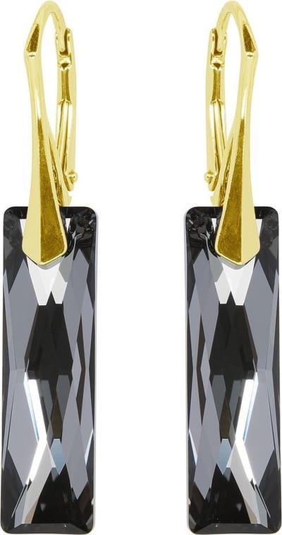 DBD - Goud Vergulde Zilveren Oorbellen - Rechthoek - Swarovski Kristal Elements - Grijs Zwart- 25MM - Anti Allergisch