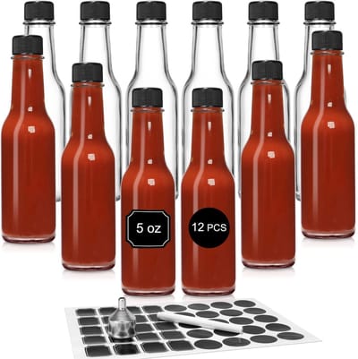 Allecto - Hot Sauce Glazen Flessen - 150ml - Levenslange garantie - Duidelijk - Voor Thuisbrouwen - 12 Stuks - Voor Sauzen