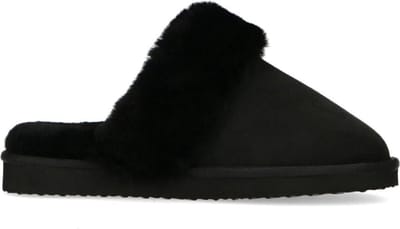 Manfield - Dames - Zwarte pantoffels met wollen voering - Maat 36