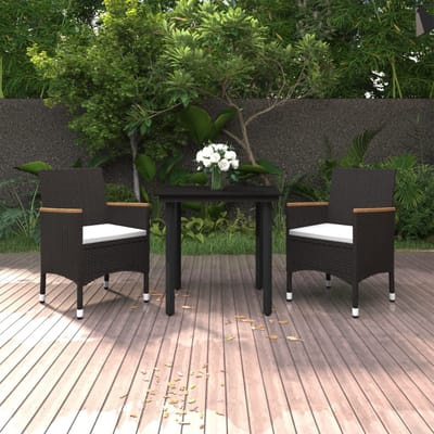 vidaXL - 3-delige - Tuinset - met - kussens - poly - rattan - en - glas