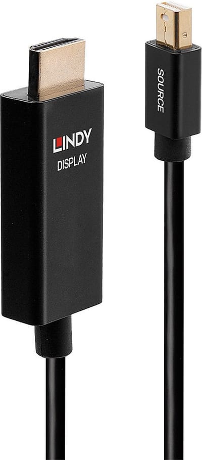 LINDY 40921 DisplayPort-kabel HDMI Aansluitkabel Mini DisplayPort-stekker, HDMI-A-stekker 1.00 m Zwart