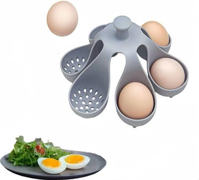 Siliconen eierkoker - Geschikt voor zacht- of hardgekookte eieren - Eierkokerlade - Met afvoergaten - Opberg- en eierhouder - Geschikt voor 6 eieren - Keuken eierkoker gadget - Handig koken en opbergen in de koelkast - Grijs
