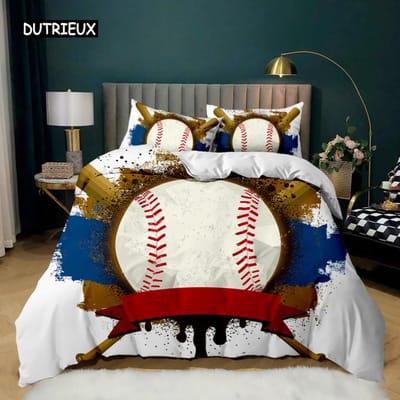 Honkbal Dekbedovertrek Set Honkbal Knuppel Beddengoed Set voor Kinderen Tieners 3D Honkbal Sporten Tweepersoons Queen King Size Polyester Dekbedovertrek US Twin(172x218cm)