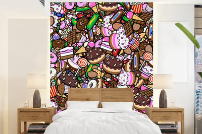 Behang - Fotobehang Snoep - Design - Chocolade - Taart - Lolly - Kinderen - Breedte 165 cm x hoogte 220 cm